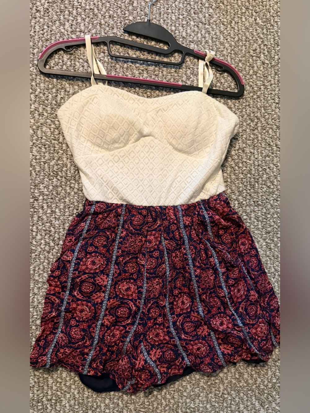 Ivory Romper, Navy & pink bottom, Lily rose-Small,adjustable straps, zipper back